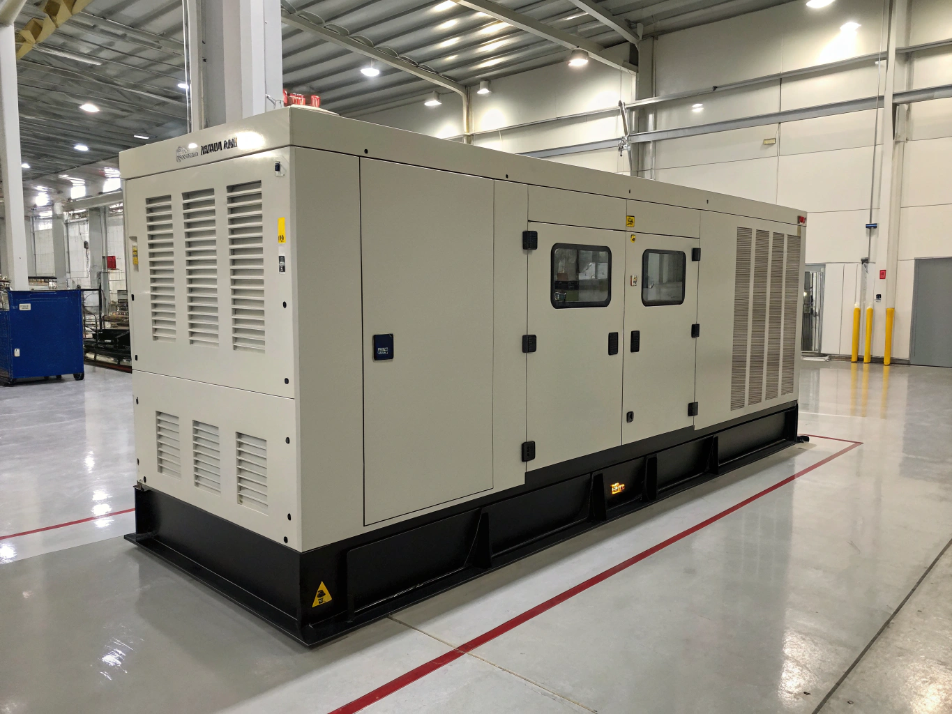 High-power canopy diesel generator set on industrial test floor